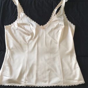 Luscious pink camisole with lace trim.